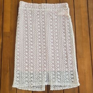 Free People Crochet Lace Pencil Skirt - White and Pink